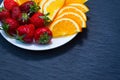 Strawberries on a plate and sliced Ã¢â¬â¹Ã¢â¬â¹orange